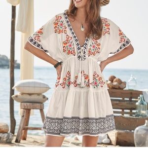 NWT Sundance Sailing Scene Cover Up Dress White Embroidered